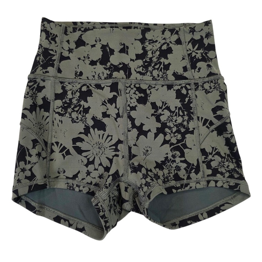 Lululemon Women's 2 In Movement Shorts 2" Floral Green Black High Rise Everlux